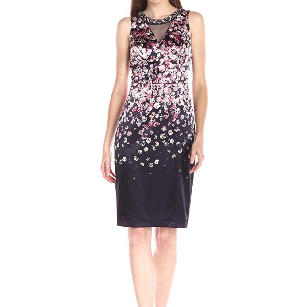 London Times Women's Jeweled Neck Satin Sheath